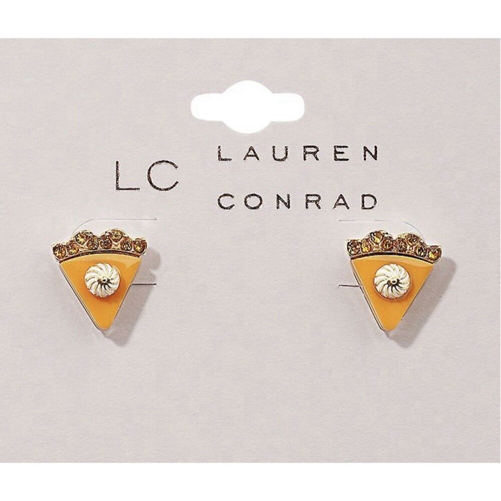 LC Lauren Conrad Women's Gold Pumpkin Pie Enamel Stud Earrings Thanksgiving New